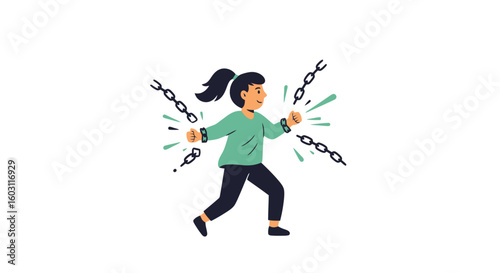 Breaking Free: Empowerment Illustration of a Woman Breaking Chains