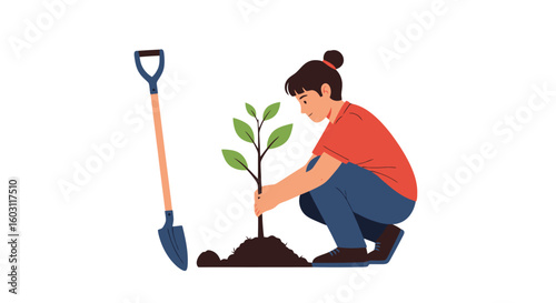 Planting a Tree: Environmental Stewardship Illustration