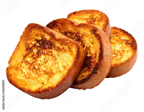 Golden French toast slices, artfully arranged and isolated on a white background, for a delightful breakfast.