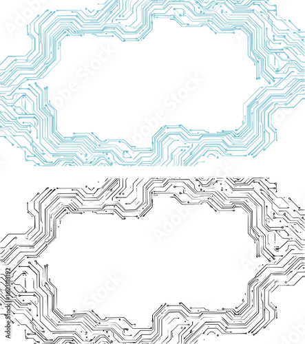 Abstract technology frame made of circuit board wires and digital elements. futuristic background with microchip components. Perfect for digital, tech, or innovation concepts. Vector illustration