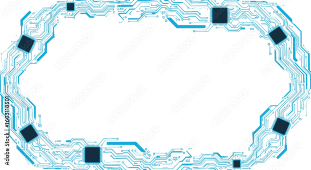 Abstract technology frame made of circuit board wires and digital elements. futuristic background with microchip components. Perfect for digital, tech, or innovation concepts. Vector illustration