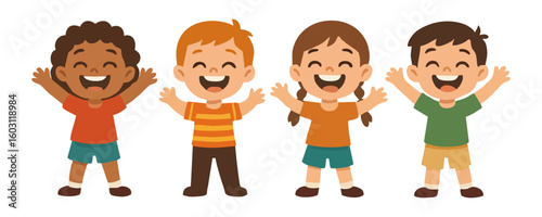 Kids happy lifestyle cartoon vector artwork illustration design poster template with cheerful boy and girl joyful childhood expression holiday background festival celebration and creative fun characte