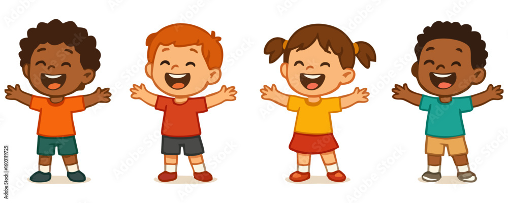 Obraz premium Happy kids joyful cartoon poster template vector illustration design with cheerful boy and girl character lifestyle childhood expression holiday background festival and fun celebration artwork style