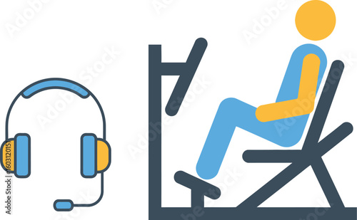 Exercise bike workout with headphones vector illustration for fitness app