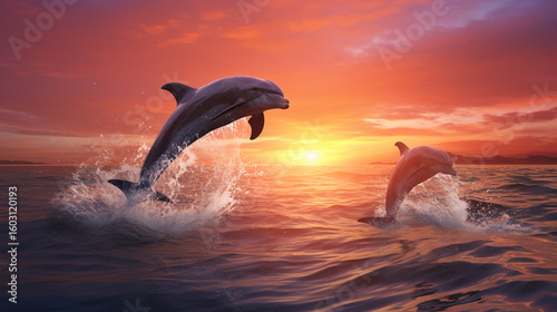 Dolphin jumping out of ocean water at sunset wildlife photography nature background wallpaper desktop hd image