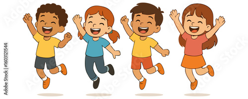 Cute kids joyful cartoon vector artwork illustration design for poster cheerful boy and girl template happy expression children character lifestyle holiday background and festival creative design
