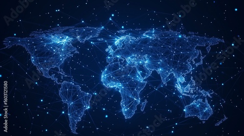 Global Interconnectivity: A Digital World Map Networked with Luminous Connections