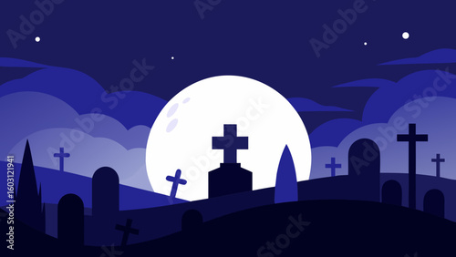 Dramatic Illustration Of A Desolate Cemetery At Night