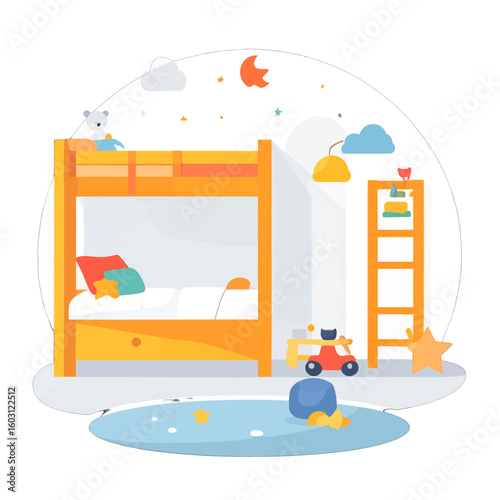 Colorful Kids Bunk Bed Room Design Illustration