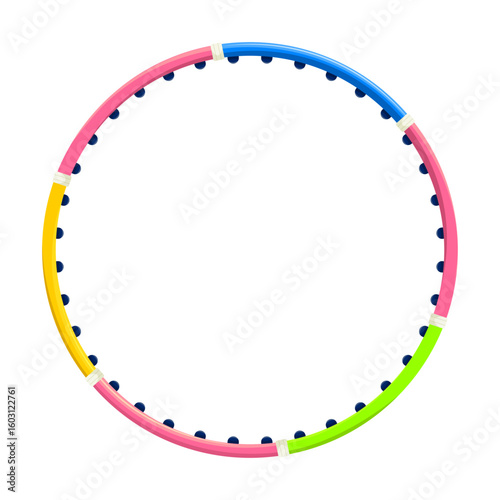 Multi-colored fitness hula hoop with massage beads shown in isolated style on white background. Concept of exercise equipment. Vector illustration
