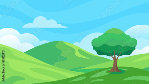 Serene Idyllic Landscape Illustration Rendered Beautifully