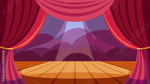 Whimsical Illustration Of A Magical Empty Stage Design