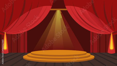 Illustration Of An Empty Grand Theater Stage With Spotlight