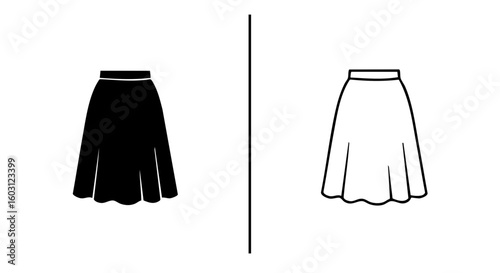 A split image of two skirts, one black and one white.