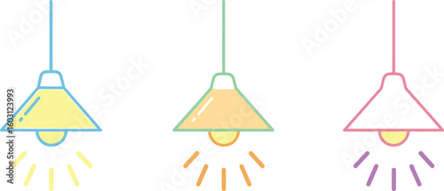 Pastel hanging lamps illustration set vector design for interior decoration