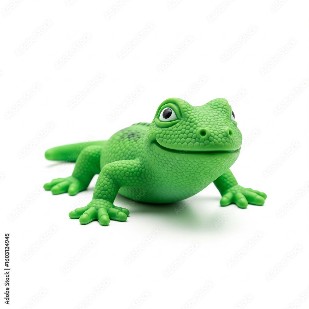 Obraz premium A toy green rubber lizard isolated on white