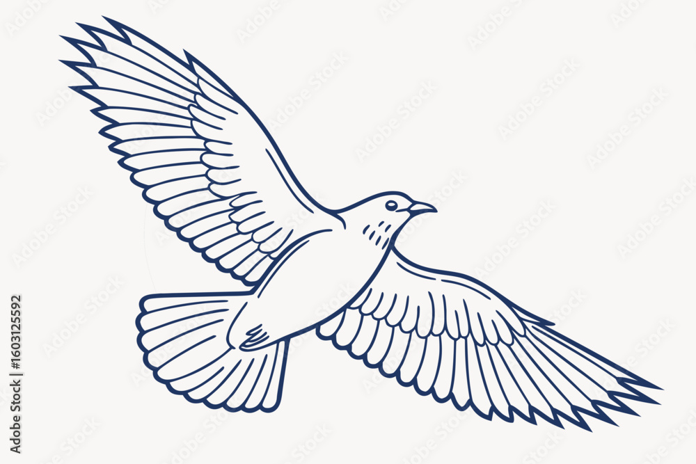 Obraz premium Flying bird illustrated with a single line, symbolizing freedom, movement, and nature’s grace, modern flat illustration style