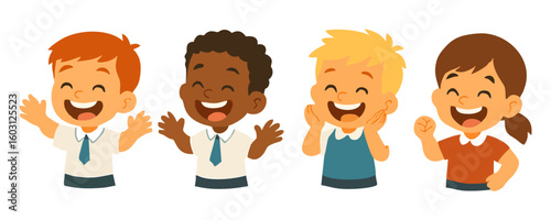 Joyful kids happy cartoon vector illustration with boy and girl template design for poster fun artwork childhood expression character graphic style festival holiday and lifestyle design concept