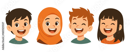 Cheerful kids smiling face vector illustration template design for poster art playful boy and girl childhood drawing cute children graphic happy expression character design for lifestyle background
