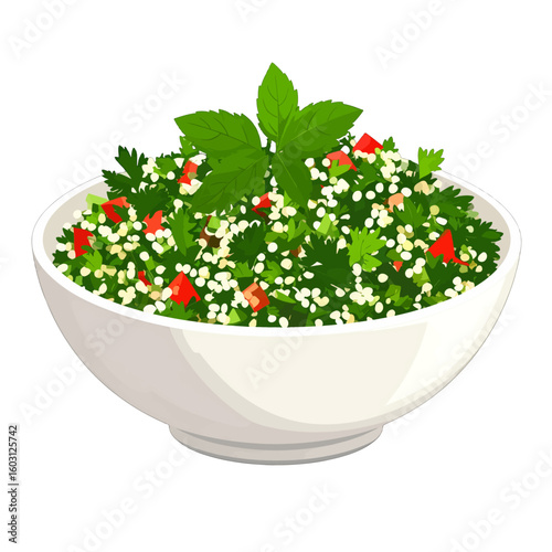 Fresh Tabbouleh Salad In White Bowl