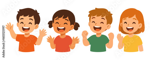 Kids happy expression cheerful boy girl adorable child vector illustration design for poster template flyer background lifestyle school education family childhood learning concept