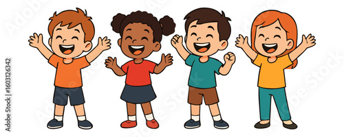 Kids happy expression cheerful boy girl cute child illustration vector design for poster template flyer background lifestyle artwork portrait school childhood learning activity
