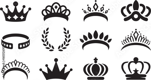 Assorted Crown Vector Graphics Royalty and Nobility Symbols on a Transparent Background