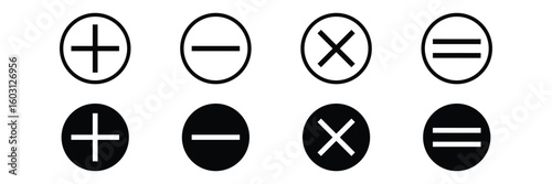 Math symbols plus minus multiply divide equal sign. Minimalist Math Symbols Icon Set – Plus Minus Multiply Equal Black Circle Design. plus, minus icon red green vector design eps 10
