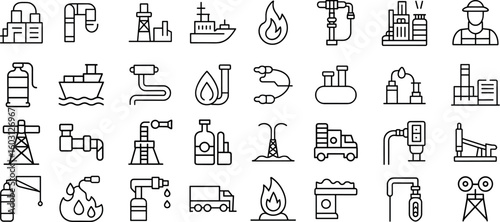 Collection of oil and gas industry icons set, Energy Gas Station, Oil Factories  gasoline or fuel canister and tanker. and more vector illustration