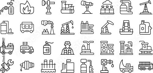 Oil Industry Line Icons set, Representing Petroleum Production, Energy Gas Station, Oil Factories vector illustration