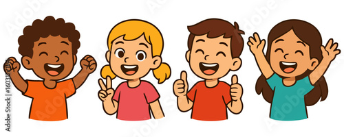 Kids happy expression cheerful boy girl smiling child character vector illustration design for poster template background lifestyle artwork school education activity event concept