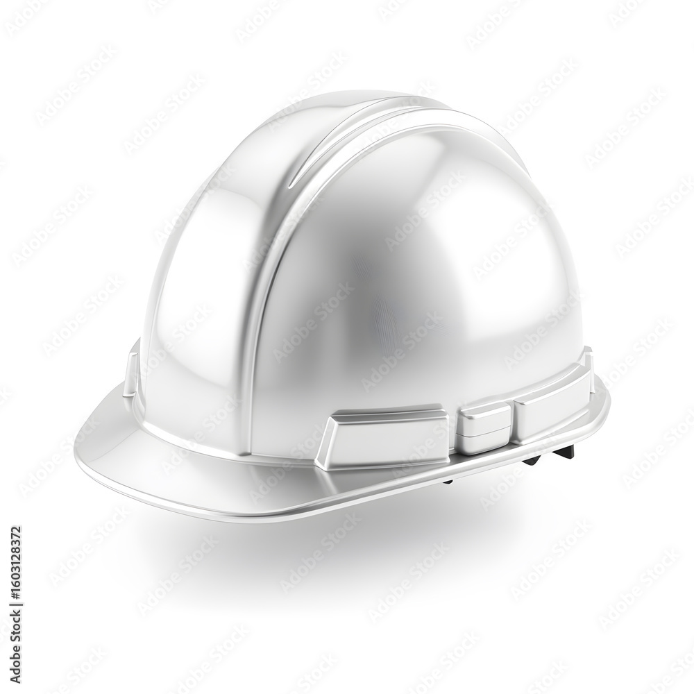 Fototapeta premium Construction helmet, 3D illustration, metallic material, soft reflections, white background. Generative AI