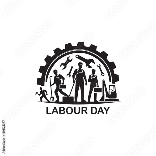 Labour Day Silhouette Vector Illustration, Solid White Background.