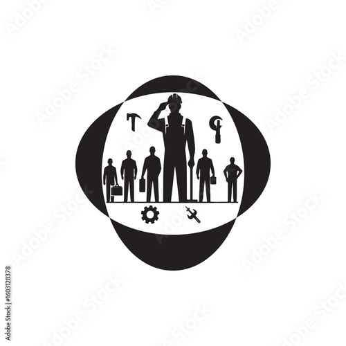 Labour Day Silhouette Vector Illustration, Solid White Background.