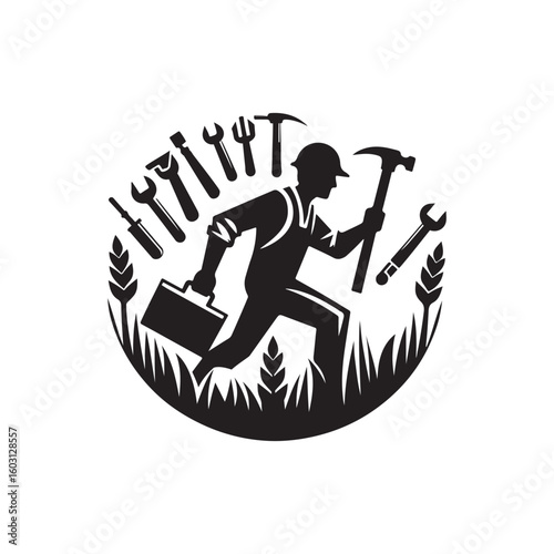 Labour Day Silhouette Vector Illustration, Solid White Background.