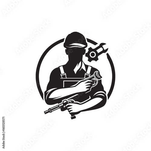 Labour Day Silhouette Vector Illustration, Solid White Background.