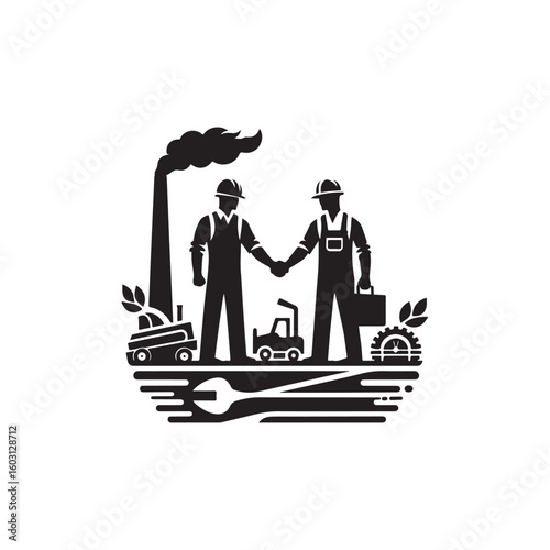 Labour Day Silhouette Vector Illustration, Solid White Background.