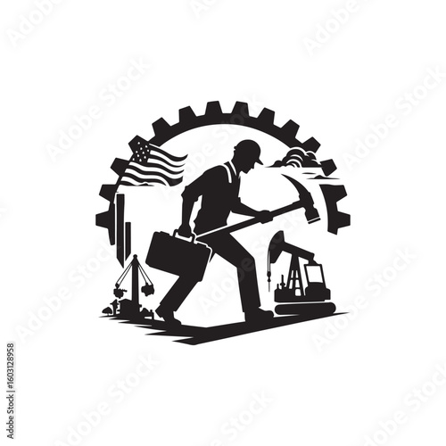 Labour Day Silhouette Vector Illustration, Solid White Background.