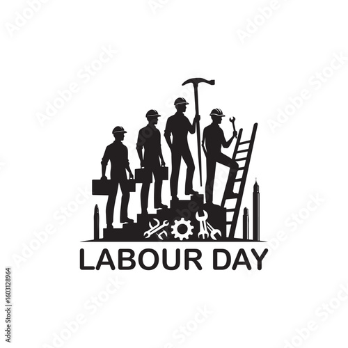 Labour Day Silhouette Vector Illustration, Solid White Background.