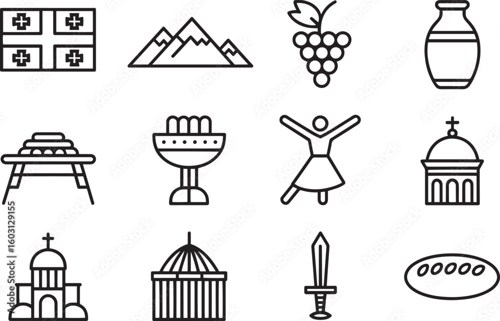 Obraz premium Iconic Georgian Symbols A Collection of Cultural Heritage and National Identity Elements