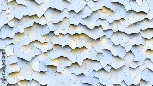 Abstract seamless pattern of cracked, irregular polygonal shapes in soft pastel tones of blue and yellow, creating modern and textured design