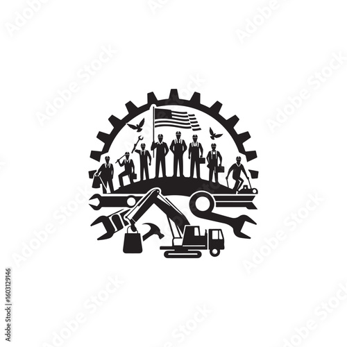 Labour Day Silhouette Vector Illustration, Solid White Background.