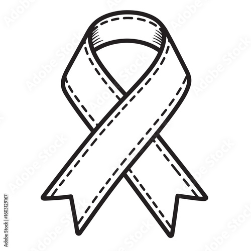Black and white hand drawn ribbon symbol awareness support