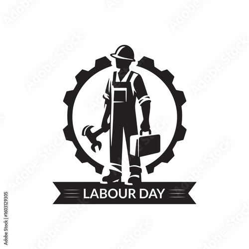 Labour Day Silhouette Vector Illustration, Solid White Background.