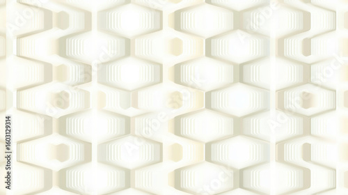 Seamless minimal hexagonal tile pattern with modern tech inspired design in soft beige and white tones, creating high fidelity geometric texture for backgrounds or wallpapers