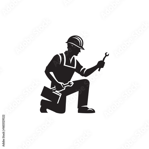 Labour Day Silhouette Vector Illustration, Solid White Background.