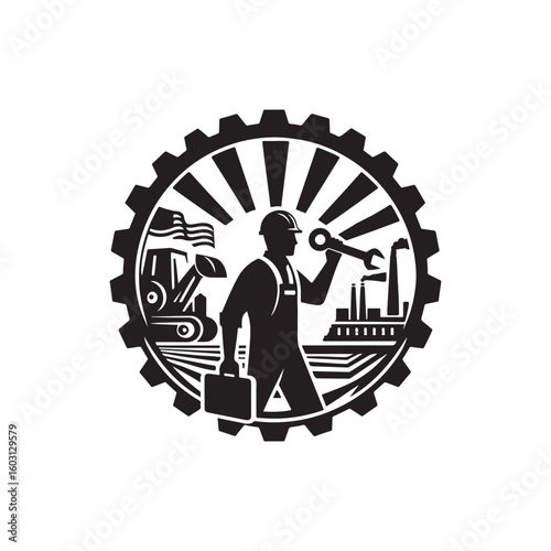 Labour Day Silhouette Vector Illustration, Solid White Background.