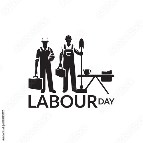 Labour Day Silhouette Vector Illustration, Solid White Background.