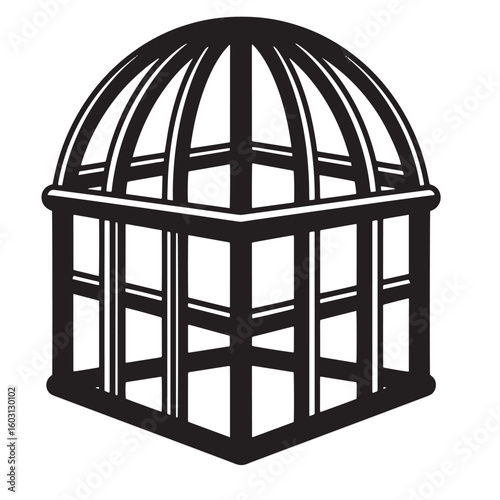 Black ornate cage with rounded dome top white illustration