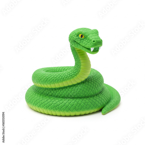 A green toy rubber snake isolated on white 